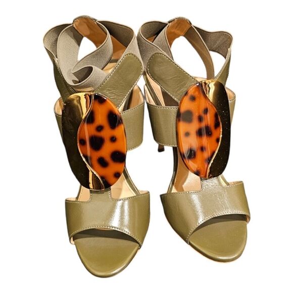SERGIO ROSSI Olive/Tortoise‎ Sandals Heels - Size 37/7 - Picture 3 of 9